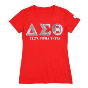 Maglietta con Paillettes Rosse Delta Sigma Theta per Donne, Vestibilità Comoda, Tessuto Premium, Abbigliamento Casual per Confraternite Greche - Product Image 4