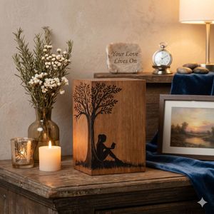 Custom Wooden <b>Memorial</b> Urn Engraved Tree Design Natural Wood Finish 200 Cubic Inch Adult Commemoration <b>Keepsake</b> Box - Product Image 6