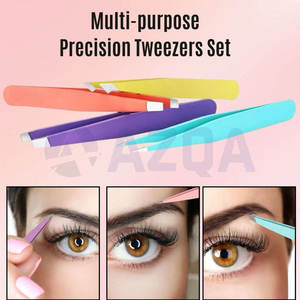 Juego de Pinzas para Cejas de Acero Inoxidable con Punta Inclinada y Recubrimiento de Color, con Estuche de Cuero, Herramienta de Depilación de Precisión, Venta al Por Mayor - Product Image 5