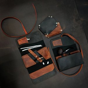 Durable Full Grain Leather Pipe <b>Roll</b> Storage Case Custom Logo Tobacco Pipe Travel Bag Pouch <b>Kit</b> PRB-0030 - Product Image 1