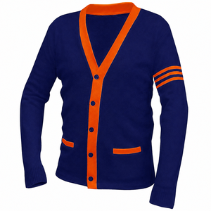 Custom Logo Sorority <b>Cardigan</b> <b>Men</b> Private Label Embroidered Knit Sweater Autumn Striped 100% <b>Wool</b> <b>for</b> Retail Brands - Product Image 2