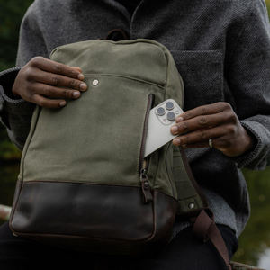 Sac à dos en cuir et toile, cuir véritable, résistant à l'eau, look vintage, pour ordinateur portable, haute qualité, vente en gros, fabricant OEM - Product Image 3