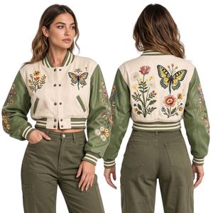Chaqueta Varsity Corta Personalizada de Lana con Bordado de Mariposa, Mangas de Cuero y Diseño Premium de Patchwork - Product Image 3
