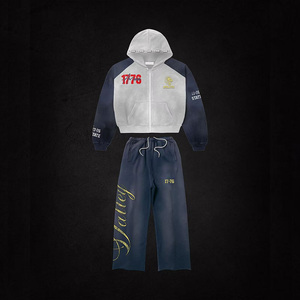 Sudadera con capucha y cremallera de algodón 100% de alto gramaje personalizada para hombre, chándal de invierno, estilo urbano, diseño digital estampado con pedrería y bloques de color - Product Image 3