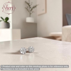 [Sheri Jewels] 7mm Diameter Large size Women's Classic Style 18K Solid White Gold Natural Diamond Stud Earrings - Product Image 3