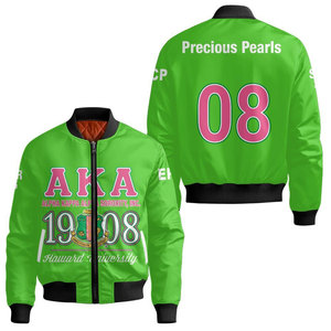 Chaqueta Bomber Verde Alpha con Escudo de Letras Griegas 1908 de la Universidad Howard, Chaqueta Bomber Casual con Cierre Frontal - Product Image 1