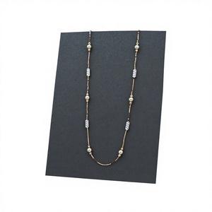 Collar de Cadena de Oro Sólido de 22K con Perlas y Cuentas de Dos Tonos, Elegante Cadena Larga de Oro de 22kt Hecha a Mano, Joyería Fina para Mujer - Product Image 1