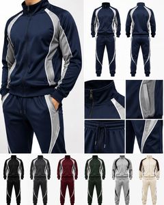 Ensemble de survêtement d'hiver pour homme, couleur unie, avec cordon de serrage, manches longues, col montant, vêtements de sport respirants en polaire polyester - Product Image 6