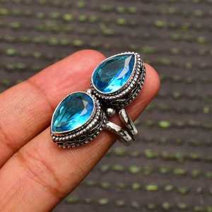 Handmade IGI Certified Luxury Blue Topaz <b>Ring</b> 925 Sterling Silver Multi Stone Natural Gemstone <b>Rhodium</b> Plated Jewelry for Women - Product Image 6