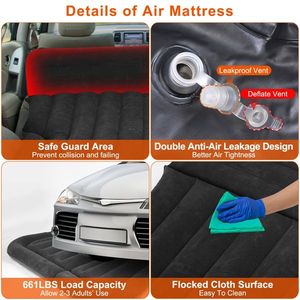 Materasso SUV nero per campeggio letto ispessito cuscino con pompa ad aria e borsa di stoccaggio PVC floccato letto per auto per viaggi a casa - Product Image 3