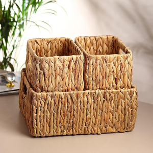 Newest Environmentally Friendly Hand Woven Water Hyacinth with Lid Storage <b>Basket</b>, Foldable <b>Bathroom</b>, Kitchen, Bedroom Storage - Product Image 1