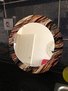 Wood Grain <b>Round</b> <b>Wall</b> <b>Mirror</b> with Bone Inlay Tempered Glass Smooth Edge Handmade by REHMAN CRAFT - Product Image 6