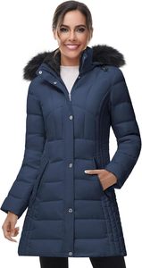 Women's Lightweight <b>Packable</b> Hooded Winter Quilted Puffer <b>Jacket</b> Detachable Sleeves Hat Zipper Closure Waterproof Wool Fur - Product Image 2