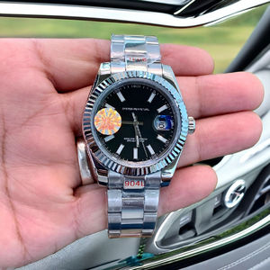 Stainless Steel Mechanical Luxury Hip Hop Vintage <b>Watch</b> <b>Black</b> Dial Luminous Stick Indices Fluted Bezel Modern Coin High Quality - Product Image 4