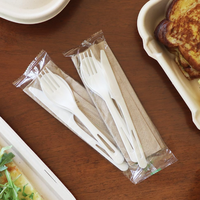 Kit de Couverts Jetables Homelink de Luxe Emballés Individuellement, Compostables, Écologiques, Biodégradables en PLA Plastique Blanc – Fourchette et Cuillère à Thé