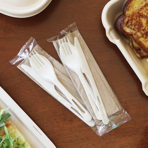 Cubiertos Compostables Homelink, Juego de Cubiertos Biodegradables de Plástico PLA, Tenedor, Cuchara y Cuchillo Desechables Blancos - Product Image 1