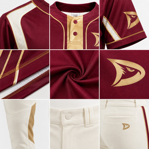 OEM Luxury Custom Men's Burgundy Softball Uniform Gold Foil Stripe Jersey Cream <b>Mesh</b> Panel <b>Pants</b> Premium Team Sportswear - Product Image 6