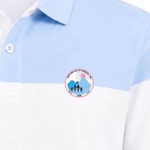 Light <b>Blue</b> White Striped <b>Polo</b> <b>Shirt</b> Short Sleeve Color Block Collared Button Front Casual Golf Teamwear <b>Shirt</b> with Crest Patch - Product Image 4