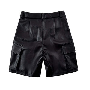 Real Leather Solid Front Logo Mini <b>Split</b> <b>Skirt</b> Shorts Mid Waist Elegant Party Clubwear Fashion Ladies Slim Fit OEM - Product Image 2