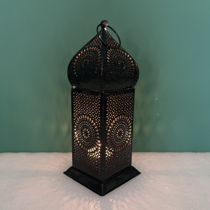 Artisan Design <b>Black</b> Finish Etched Iron Home Decorative <b>Lantern</b> From Uttar Pradesh - Product Image 1
