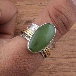Anillo de Jade Verde Natural, Plata de Ley 925, Anillo de Tres Capas, Anillo de Boda para Mujer y Hombre, Amuleto de la Suerte, Joyería al por Mayor - Product Image 1