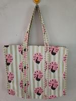 Sac fourre-tout en coton beige, imprimé éléphant, fleurs perlées, moderne, durable, léger, avec fermeture éclair, souple, pliable, imperméable