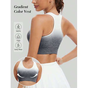 Sujetador deportivo sin costuras azul claro para mujer, con tirantes cruzados, soporte medio, para gimnasio y fitness, color liso, diseño hueco - Product Image 3