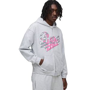 Sudadera con capucha de algodón 100% de invierno, de peso pesado, con logotipo bordado personalizado, lavado ácido, corte holgado, ajuste regular, con cremallera y hombros caídos. - Product Image 1