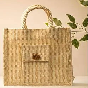 กระเป๋าช้อปปิ้งผ้ากระสอบคุณภาพพรีเมียม ลายเรขาคณิต สไตล์โบฮีเมียน แฟชั่น สะพายง่าย หูหิ้วบุผ้า แข็งแรง จุของได้เยอะ - Product Image 3