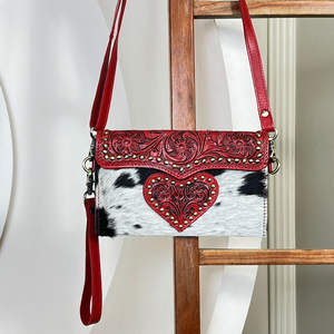 กระเป๋าหนังวัวแท้สลักลายสไตล์ตะวันตกสำหรับผู้หญิง ขายส่ง กระเป๋าสะพายไหล่แบบครอสบอดี้ ดีไซน์ลายหัวใจ กระเป๋าใบเล็กสำหรับสุภาพสตรี - Product Image 5