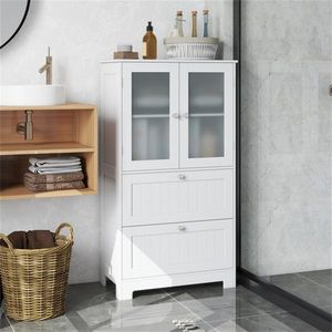 Adjustable Freestanding Floor <b>Storage</b> Cabinet with 2 Drawers Frosted Tempered Glass Door <b>Sideboard</b> for Living Room - Product Image 3