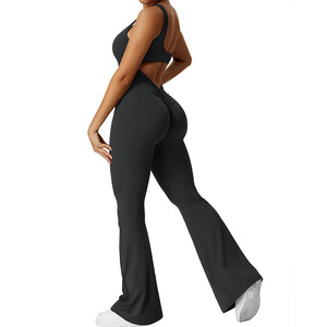 Mono elegante y transpirable para mujer, de hombros descubiertos, de alta elasticidad, en spandex/algodón, de pierna ancha, a la moda, para verano, atuendo elegante para la noche. - Product Image 2