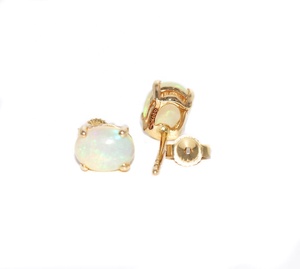 Wholesale 14k Yellow Gold Natural Oval Cabochon Ethiopian <b>Opal</b> Prong <b>Stud</b> <b>Earrings</b> Memoria Jewels - Product Image 5