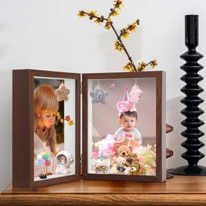 Cadre photo double pliable en bois fait main très demandé, tendance du moment, 3 cm de profondeur, écologique - Product Image 1