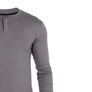 T-shirt en tricot à manches longues pour homme, col rond, couleur unie, logo personnalisé, service OEM, fabrication, coupe décontractée, gris - Product Image 3