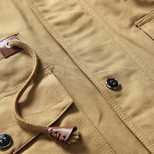 Veste Safari en Toile Kaki pour Homme, Écologique, à Capuche, Col Montant, Coupe Droite, Style Vêtement de Travail, Hiver, Boutons Recouverts - Product Image 4
