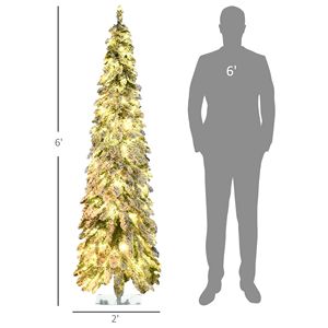 Albero di Natale Artificiale Sottile da 210 cm/7 piedi con Rami Innevati e Luci LED Bianche Calde/Colorate (Forma a Cascata) - Product Image 3