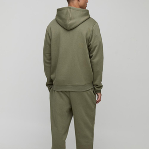 Sweat-shirt à capuche zippé vert olive pour homme, coupe droite, épaules tombantes, avec poches fendues, vêtement décontracté pour l'automne - Product Image 2