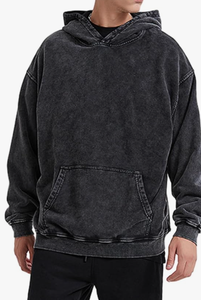 Sudadera con Capucha Negra para Hombre, de Algodón Lavado, Estilo Casual, Manga Larga, Color Sólido, con Cordón Ajustable y Bolsillos Laterales - Product Image 3