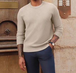 Mens Crewneck Sweatshirts Regular Fit Lightweight Knit Pullover 100% Cotton <b>Winter</b> Digital Printing for Casual - Product Image 3