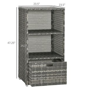 Portasciugamani da piscina impermeabile in rattan PE grigio, accessorio per spa e vasca idromassaggio da interno/esterno, 2 ripiani, 1 cestello, 1 cassetto, riscaldatore - Product Image 3