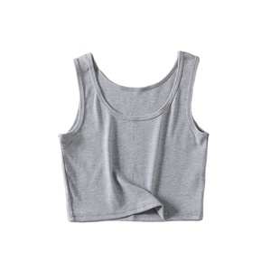 Vente en gros de débardeurs sans manches 100% coton pour femmes sexy débardeurs couleur unie hauts courts noirs gilet avec votre logo 2025 - Product Image 3