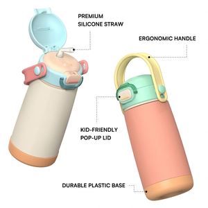 Vaso Térmico de Acero Inoxidable de 14oz con Asa y Pajita Antipolvo, Botella Aislada a Prueba de Fugas para Actividades Escolares de Niños - Product Image 4