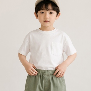Shorts d'été pour garçons en sergé kaki, coupe large, décontractés, confortables, 100% coton tissé, taille élastique - Product Image 1