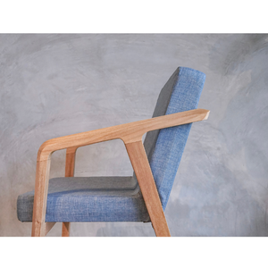 Fauteuil Harran en teck massif et tissu bleu, style mid-century, pour hôtel et restaurant - Product Image 3