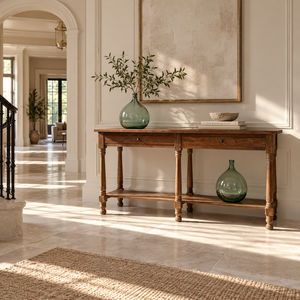 Mesa Consola Rústica de Madera Oscura Reciclada con Cajones, Aparador de Entrada Estilo Granja para Sofá o Pasillo con Estante de Almacenamiento Inferior - Product Image 6
