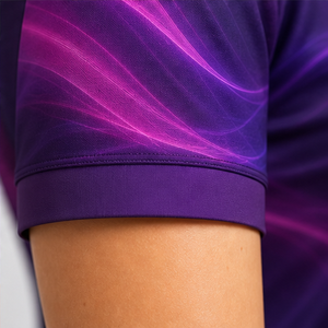 Custom Logo <b>Womens</b> Purple Magenta <b>Neon</b> Waves Short Sleeve Polo <b>Shirt</b> Quick Dry Sublimation Golf Sportswear - Product Image 6