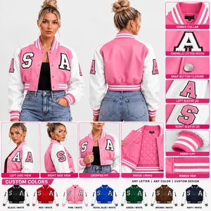 <b>Women</b> Single Breasted Crop Teddy Jacket Baseball Bomber Jackets Cropped Faux Leather Sleeve Varsity Jacket <b>Women's</b> Faux Fur Coat - Product Image 1