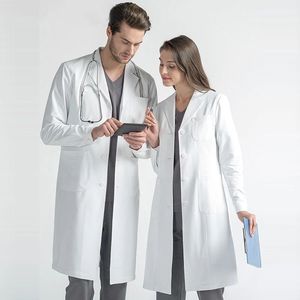 Bata de laboratorio blanca tejida unisex, uniforme de hospital, bata de médico con 3 bolsillos, cierre a presión, detección de agujas, fusión sin costuras - Product Image 4