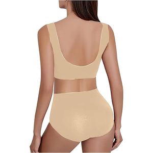 Conjunto de Tankini Acanalado para Mujer, Cuello Redondo, Cintura Alta, Control de Abdomen, Faja Moldeadora, Traje de Baño de 2 Piezas, Color Sólido, Tejido de Punto, Spandex y Algodón - Product Image 5